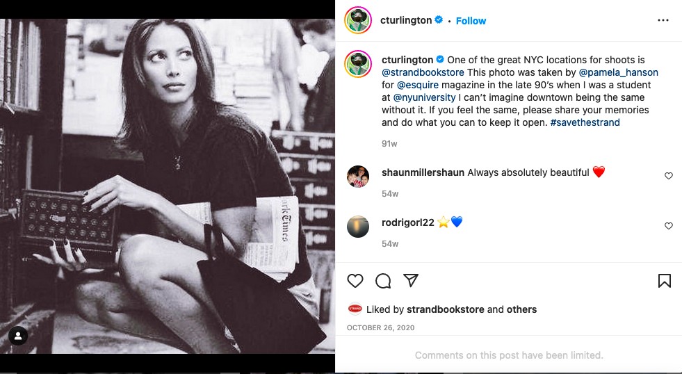A modelo Christy Turlington em ensaio nos anos 1990 (Foto: Instagram)