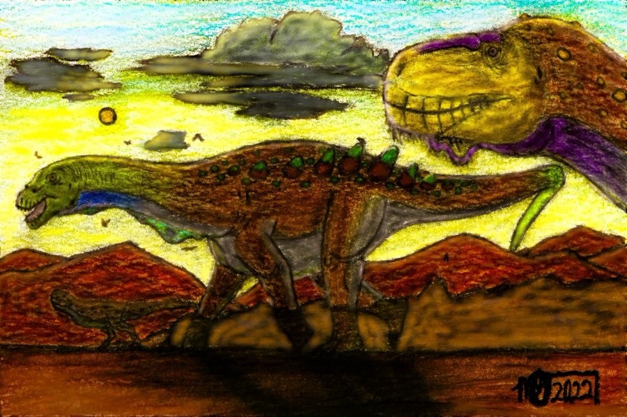 Representação do dinossauro Ibirania parva do Cretáceo Superior no Brasil (Foto: Reprodução/Twitter/@SpinoDragon145)
