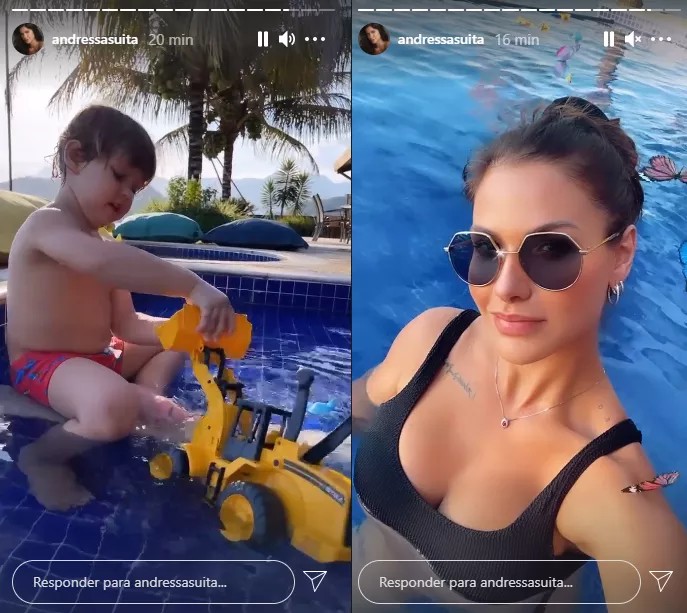 Andressa Suita e Gusttavo Lima postaram fotos em cenários parecidos (Foto: Reprodução/Instagram)