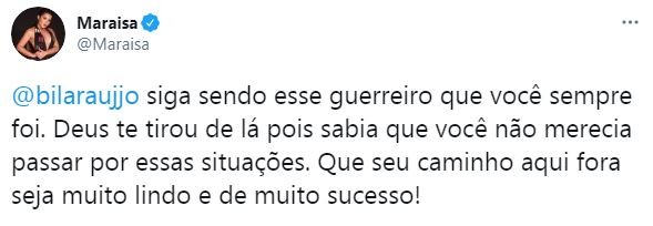 Maraisa se pronuncia após eliminação de Bil do BBB21 (Foto: Reprodução / Twitter)