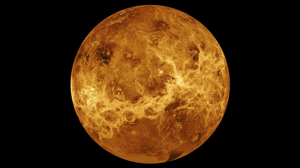 Imagem do planeta Vênus é uma combinação de dados da espaçonave Magellan da Nasa e da Pioneer Venus Orbiter — Foto: NASA / JPL-Caltech