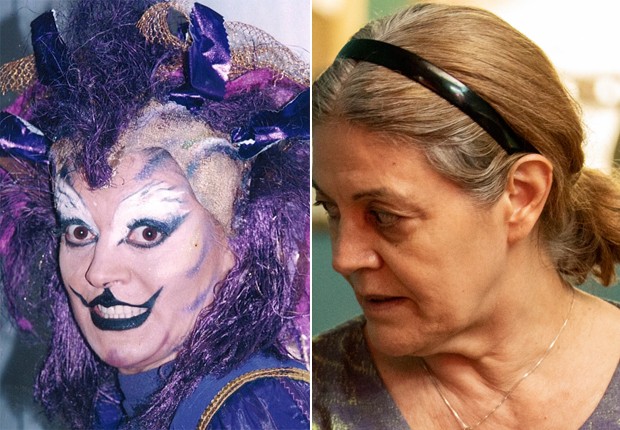 Magali Biff no clipe de Bruxas Malvadas em Chiquititas (1998) e como Nicete em Amor de Mãe (2020) (Foto: Arquivo pessoal e Victor Pollak/TV Globo)