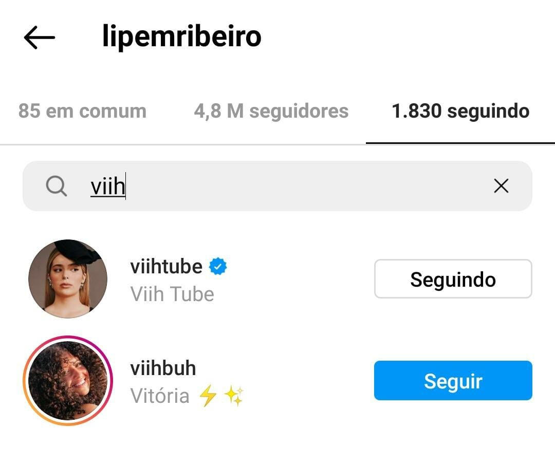 Lipe Ribeiro ainda segue Viih Tube (Foto: Reprodução/Instagram)