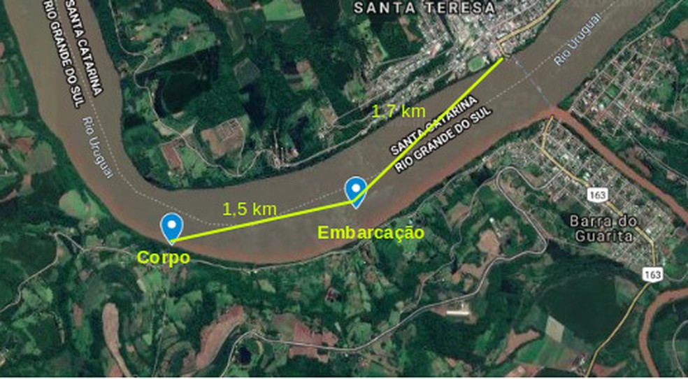 Local onde corpo e embarcação foram encontrados — Foto: Google Maps / Reprodução