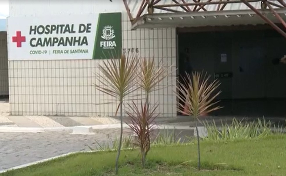 O Hospital de Campanha é uma das unidades com leitos para Covid-19 com alta taxa de ocupação, em Feira de Santana.  — Foto: Reprodução/TV Subaé