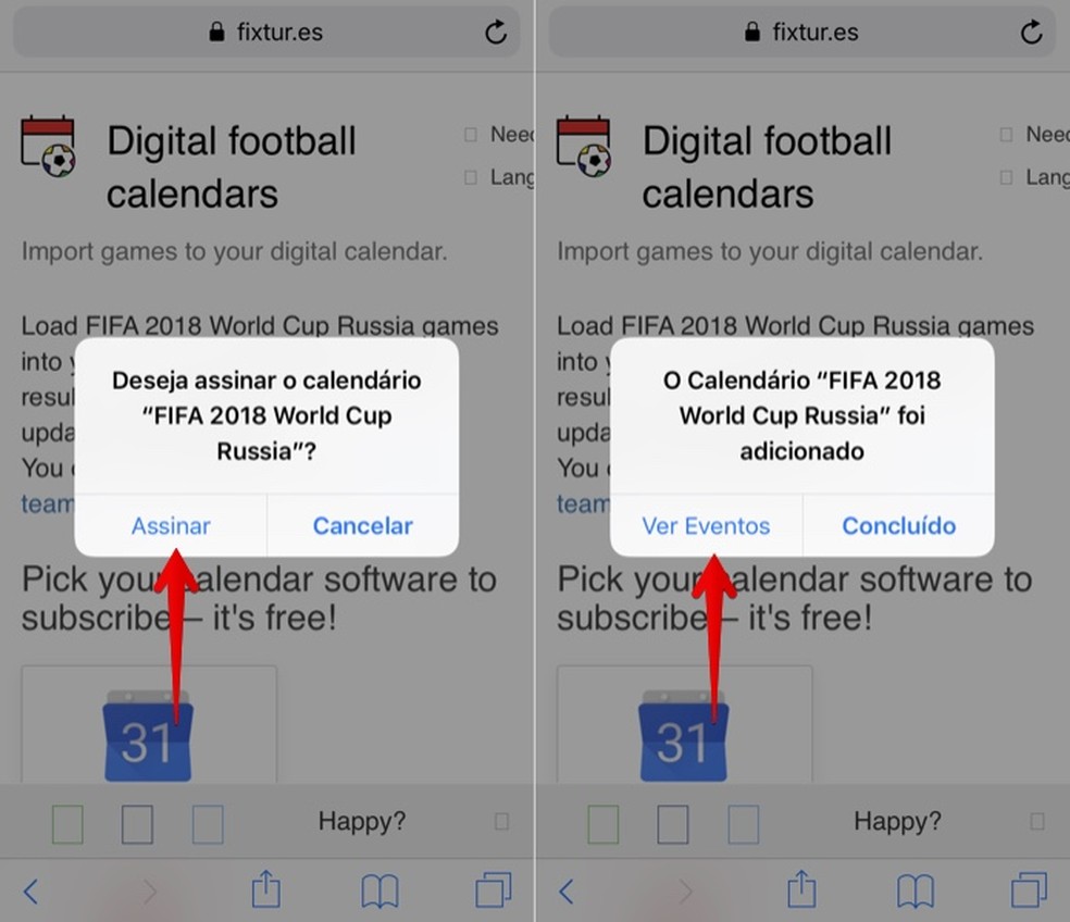 Assinando calendário de jogos no iPhone (Foto: Reprodução/Helito Bijora)