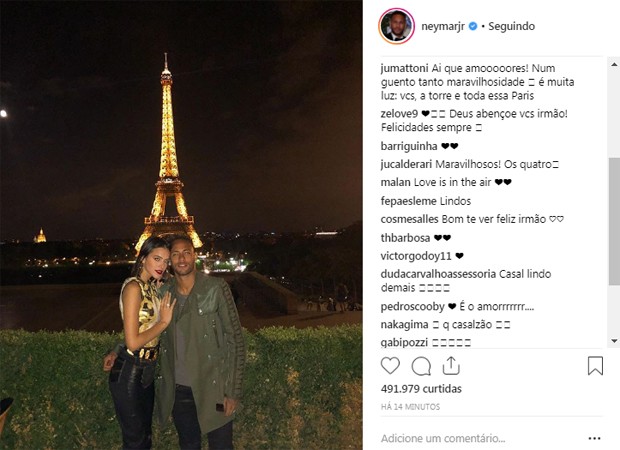 Fernnda Paes Leme e Pdro Scooby comentam foto de Neymar e Bruna Marquezine (Foto: Reprodução/Instagram)