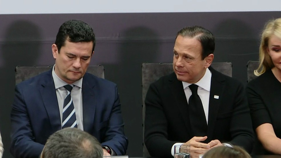 O ministro Sergio Moro e o governador João Doria — Foto: GloboNews/Reprodução
