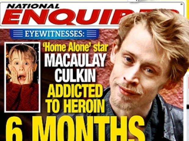 Macaulay Culkin está viciado em heroína, mostra capa do jornal 'The National Enquirer' (Foto: Reprodução/The National Enquirer)