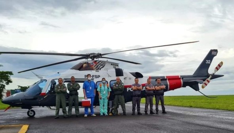 Helicóptero Águia da PM busca coração em Araras para ser transplantado em São Paulo — Foto: Polícia Militar/Divulgação