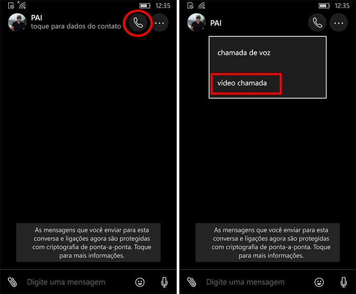 WhatsApp Beta do Windows Phone tem atalho para videochamadas em conversas (Foto: Reprodução/Elson de Souza)