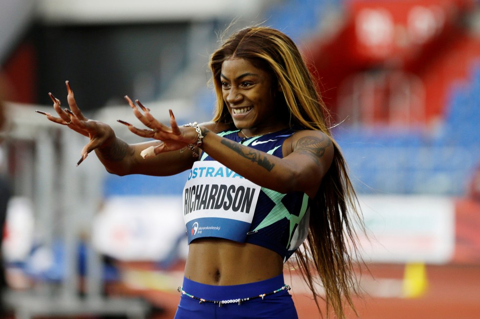 Sha'Carri Richardson, atleta dos EUA, durante competição na República Tcheca em maio — Foto: David W Cerny/Arquivo/Reuters