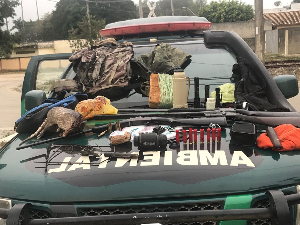 Material e o tatu foram encontrados em Silva Jardim, no RJ (Foto: Divulgação/Polícia Ambiental)