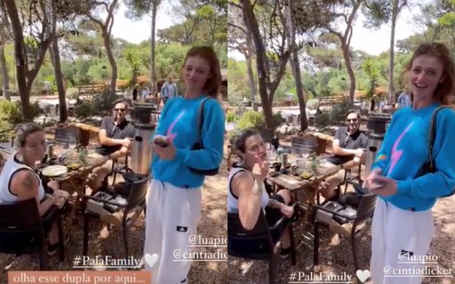 Luana Piovani e Cintia Dicker se encontram em restaurante em Portugal