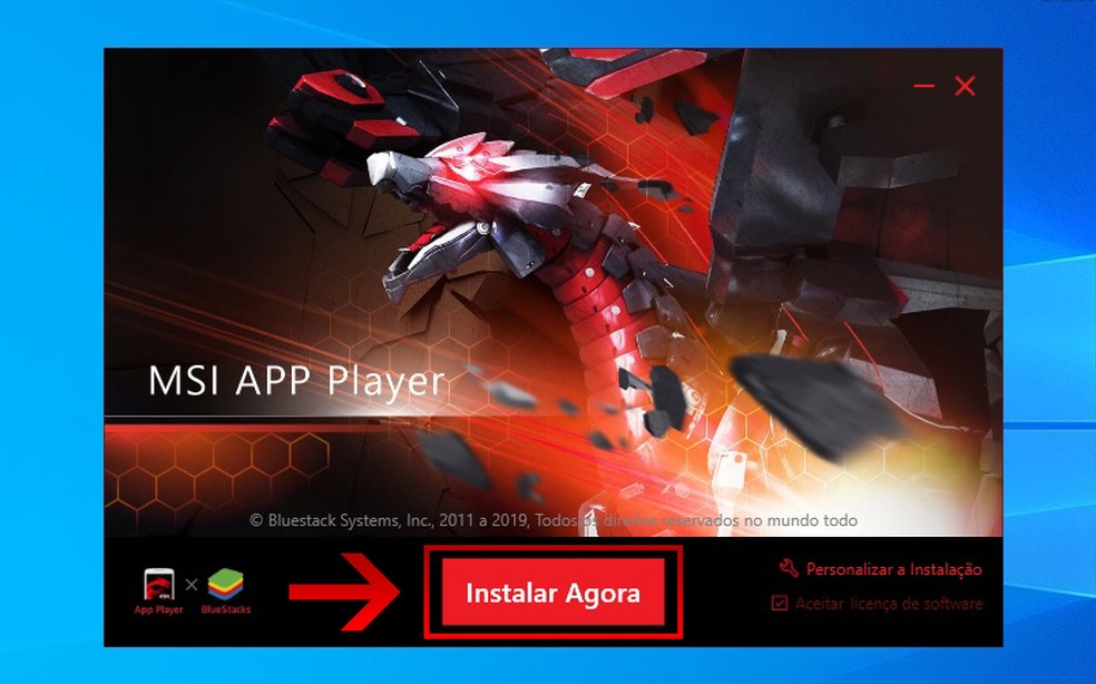 Selecione "Instalar agora" para instalar o MSI App Player no PC — Foto: Reprodução/Leandro Eduardo