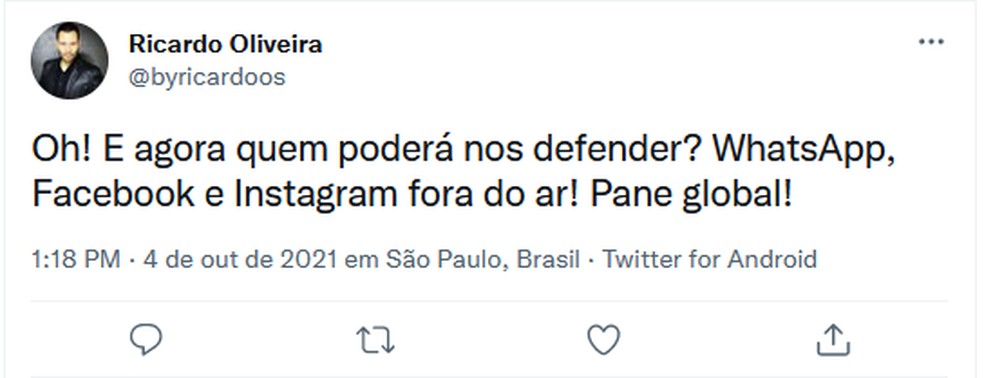'Facebook fora do ar?' Usuários do Twitter relatam queda global dos serviços  — Foto: Reprodução/Eduardo Bartkevihi
