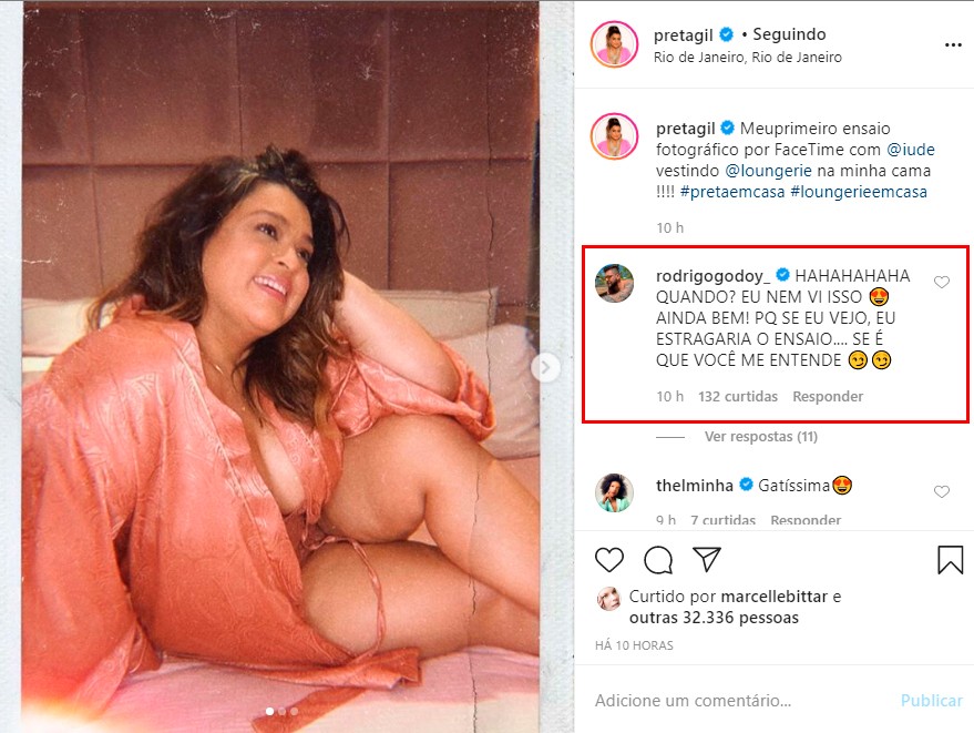 Rodrigo Godoy responde post de Preta Gil (Foto: Reprodução/Instagram)
