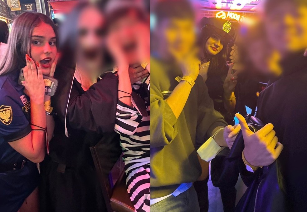 Yoranne Silvera com seus amigos, na festa de Hallowen do último sábado (29), na Coreia do Sul. Fotos foram feitas antes da tragédia.   — Foto: Arquivo pessoal