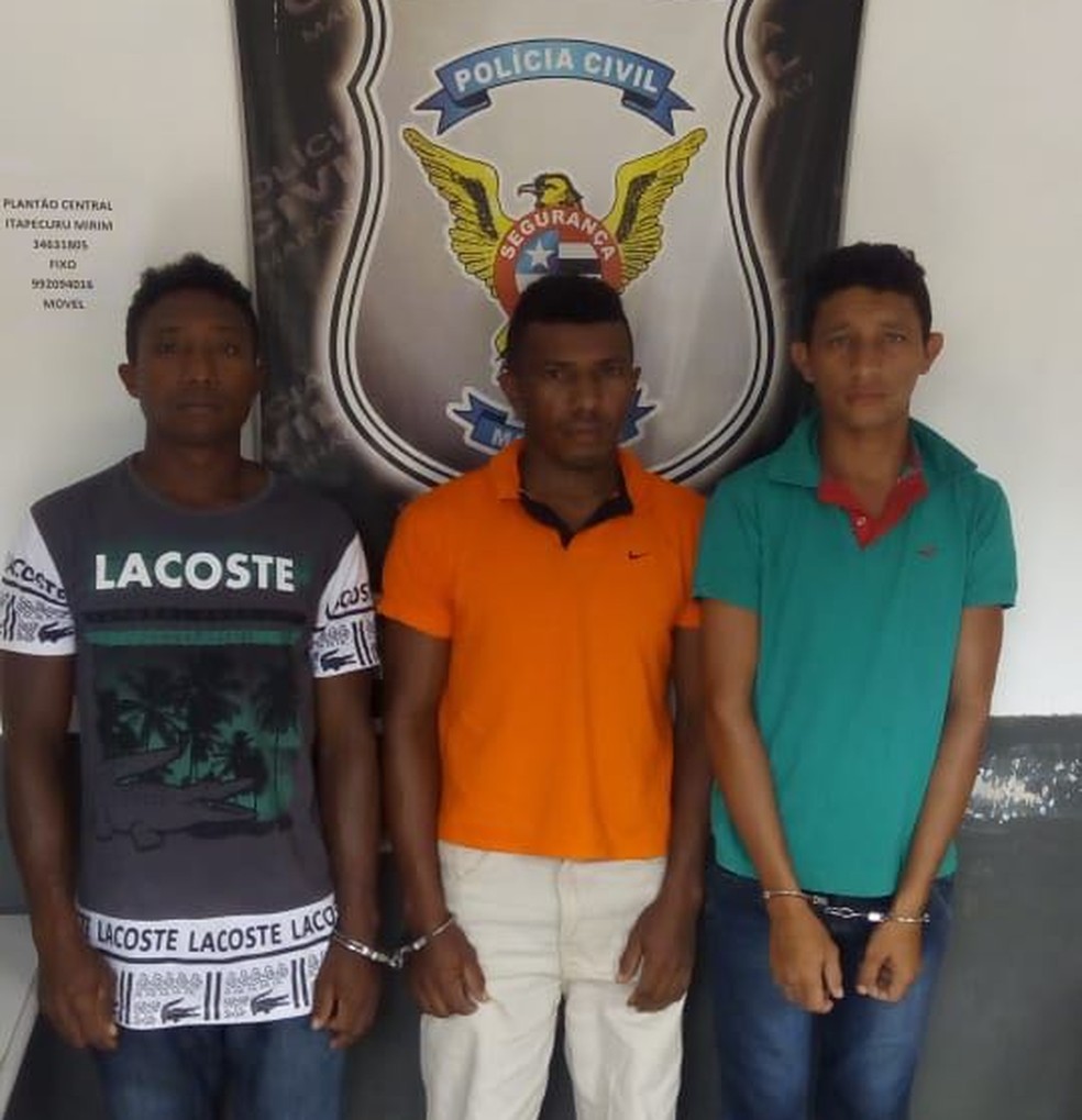 LuÃ­s Neves ConceiÃ§Ã£o, Leandro Martins Marinho e Benedito da Guia Rocha foram presos por suspeita de estupro de vulnerÃ¡vel contra uma adolescente de 12 anos no MaranhÃ£o â€” Foto: DivulgaÃ§Ã£o/PolÃ­cia Civil