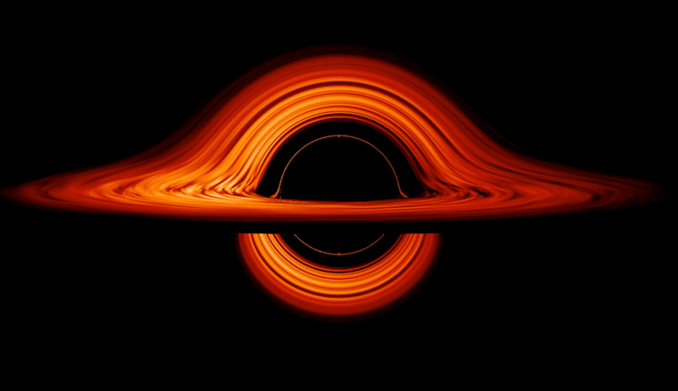 Imagem foi feita graças à primeira foto capturada de um buraco negro, em abril de 2019 (Foto: NASA’s Goddard Space Flight Center/Jeremy Schnittman)