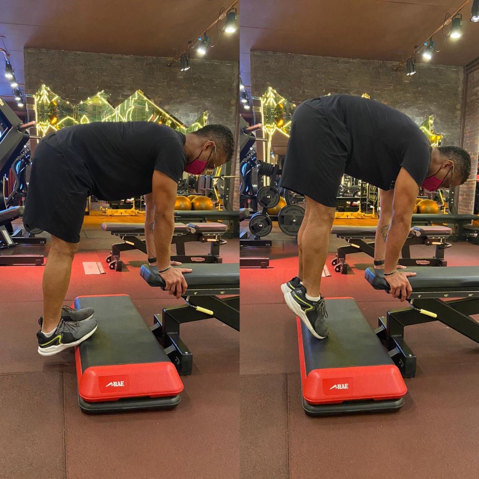 Você também pode se apoiar em outra base firme para realizar esse exercício. — Foto: Divulgação/ Les Cinq Gym