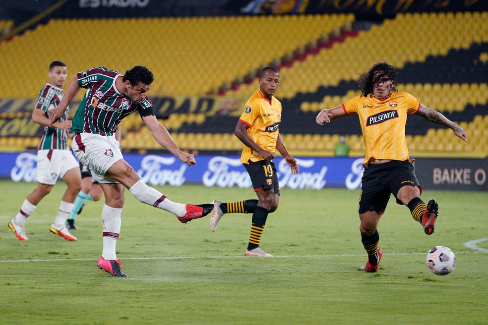 Fred, do Fluminense, na partida contra o Barcelona de Guayaquil pela Libertadores — Foto: Santiago Arcos-Pool/Getty Images