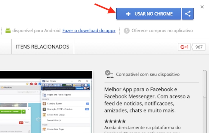 Opção para preparar o download da extensão Blue Messenger no Google Chrome (Foto: Reprodução/Marvin Costa)