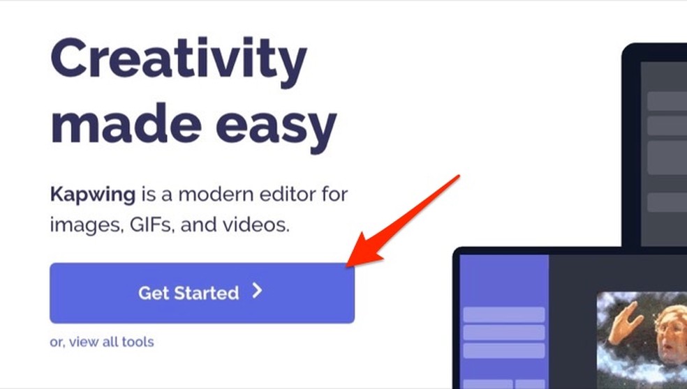 Ação acessar o serviço online para edição de fotos e vídeos Kapwing — Foto: Reprodução/Marvin Costa