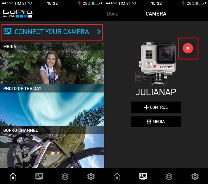 Abra o GoPro App e delete seu dispositivo (Foto: Reprodução/Juliana Pixinine)