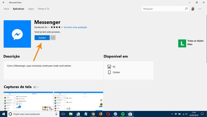 Instale o app no Windows 10 (Foto: Reprodução/Pedro Cardoso) Instale o app no Windows 10 (Foto: Reprodução/Pedro Cardoso)