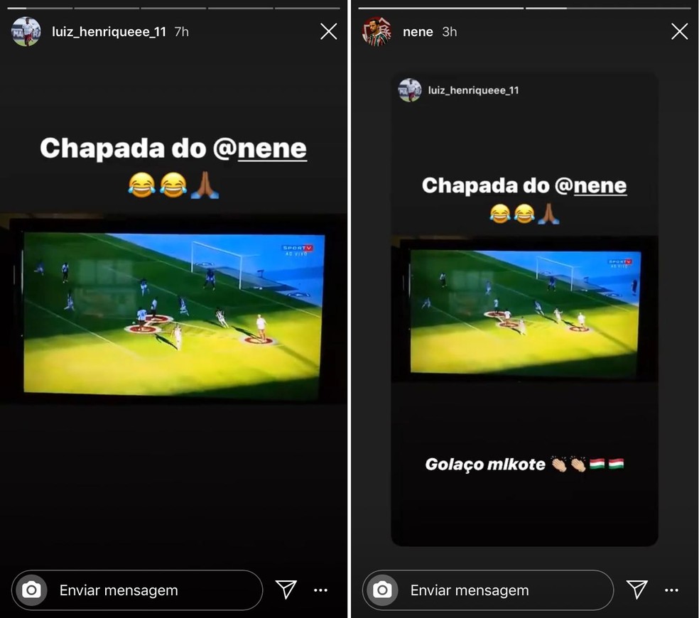 Luiz Henrique marcou Nenê, que respondeu com elogio ao golaço — Foto: Reprodução / Instagram