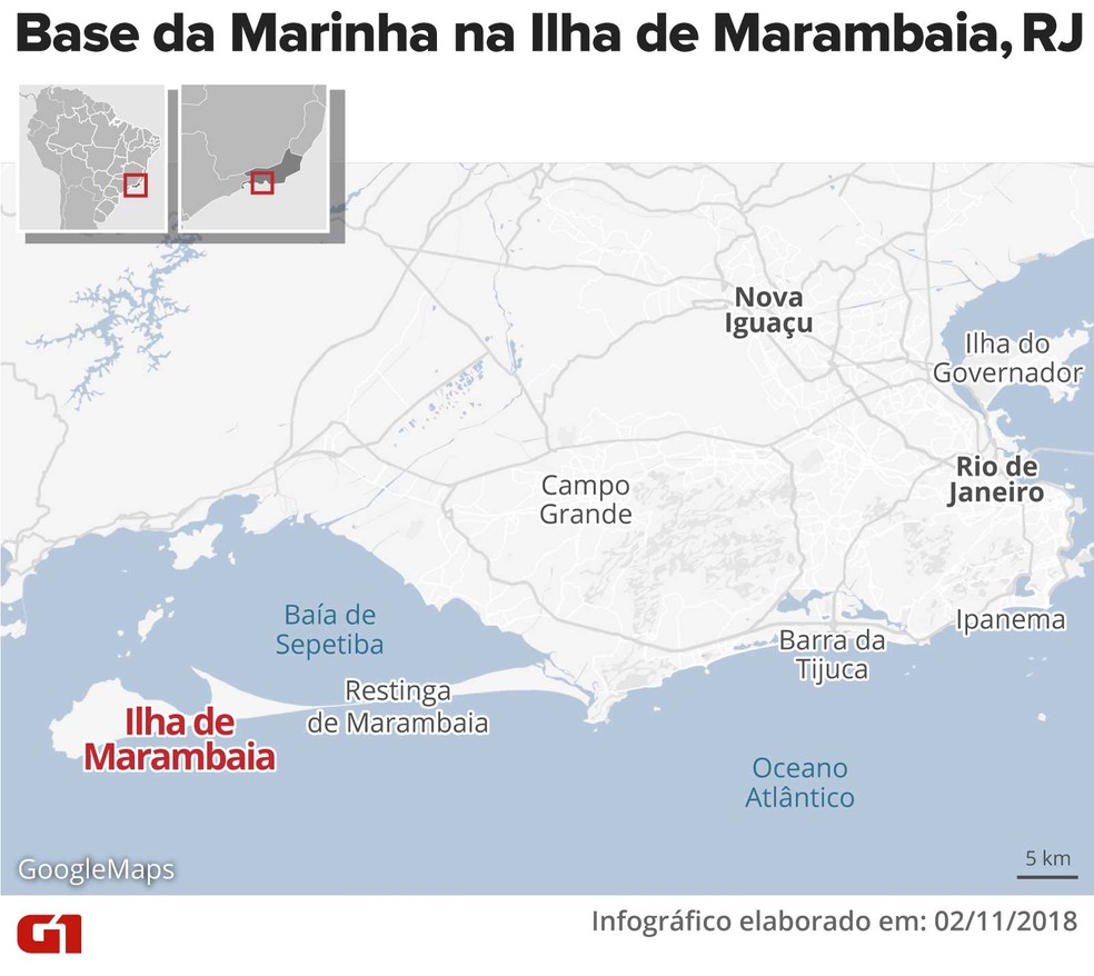 Localização da base naval na Ilha de Marambaia — Foto: Alexandre Mauro/G1