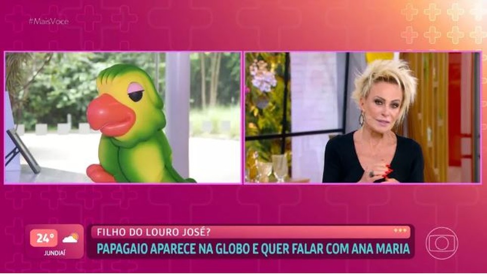 Ana Maria Braga se emociona com chegada de 'papagaio' que se diz filho de Louro José — Foto: Reprodução/Globo