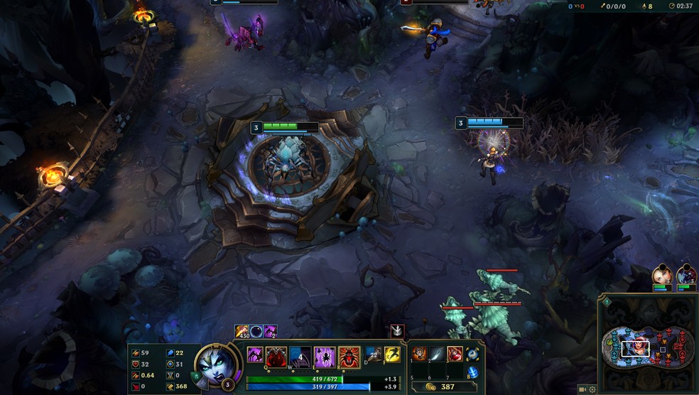 Em Twisted Treeline, a área ao redor dos altares é bastante propícia a batalhas entre os times (Foto: Reprodução/Victor de Abreu)