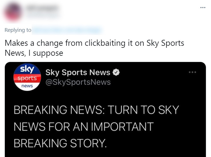 Internautas criticaram e estranharam a postura da Sky Sports News (Foto: Reprodução / Twitter)