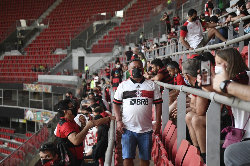 Torcida durante partida entre Flamengo e Olimpia, pela Libertadores, em Brasília — Foto: Mateus Bonomi/AGIF