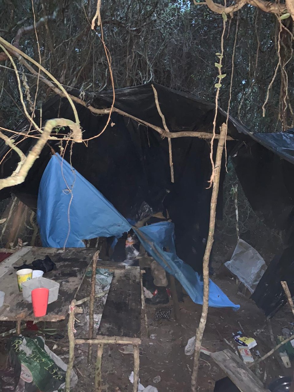 Adolescente foi encontrada em acampamento em condições insalúbres  — Foto: Polícia Civil/Divulgação