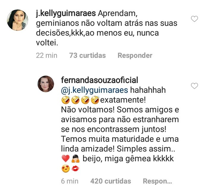 Fernanda Souza responde fã bem-humorada (Foto: Reprodução Instagram)