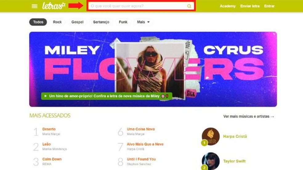 Acesse o site Letras para ver a letra e a tradução da música nova de Miley Cyrus — Foto: Reprodução/Thaisi Carvalho