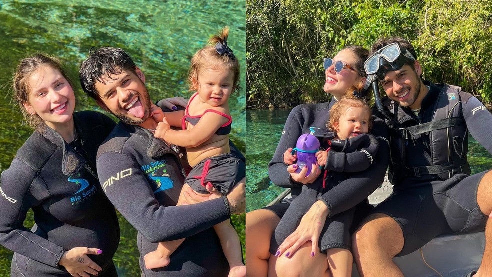 Casal e filha durante passeio de flutuação. — Foto: Reprodução/RedesSociais