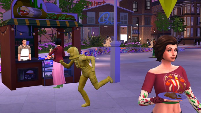 Os Sim podem curtir festivais temáticos e comidas de rua na nova expansão (Foto: Reprodução/Tais Carvalho)