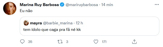 Marina Ruy Barbosa responde fã no Twitter (Foto: Reprodução/Twitter)