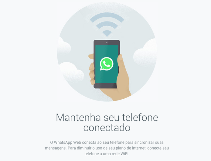 WhatsApp Web; site emite alerta que pede que seu celular se mantenha conectado (Foto: Reprodução/WhatsApp)