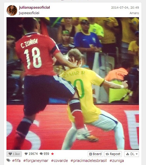 Momento em que Neymar levou a joelhada, postado por Juliana Paes no instagram (Foto: reprodução / Instagram)