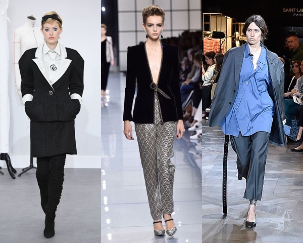 Três maneiras de usar a alfaiataria: Chanel, Giorgio Armani Privé e Vetements (Foto: Getty Images)