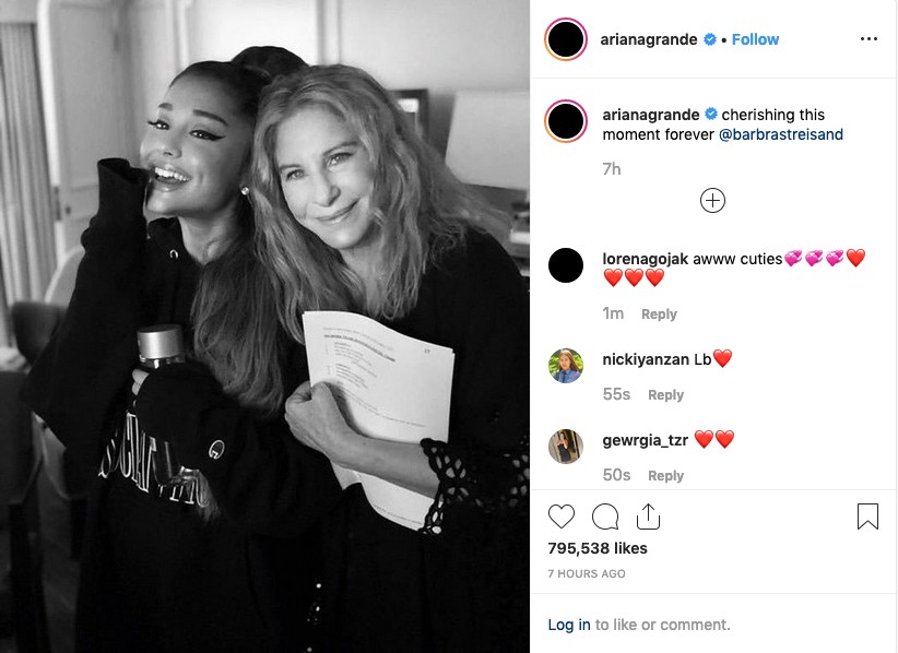 Ariana Grande e Barbra Streisand nos ensaios para o show de Streisand em Chicago (Foto: Instagram)