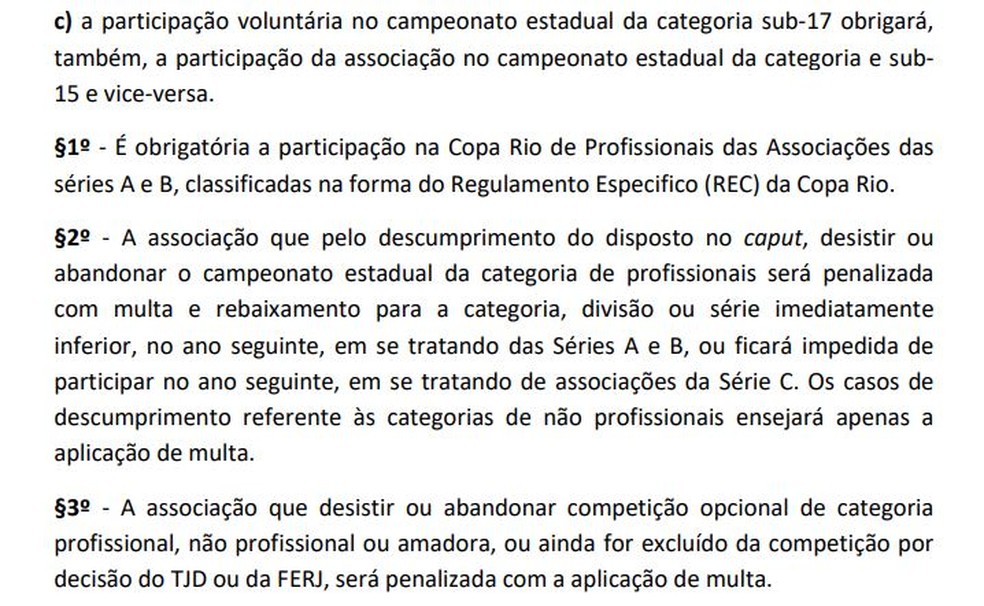 Regulamento geral do Carioca prevê até rebaixamento em caso de abandono — Foto: Reprodução