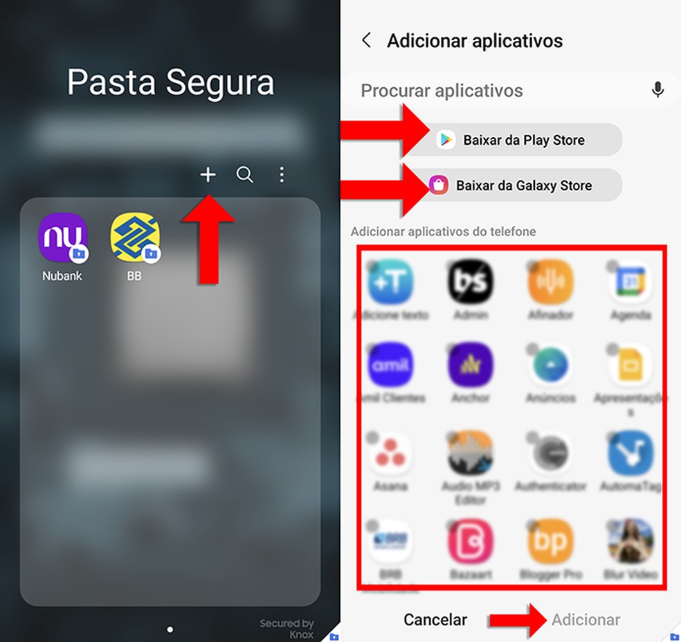 Adicionar aplicativos à Pasta Segura — Foto: Reprodução/Willian Rodrigues