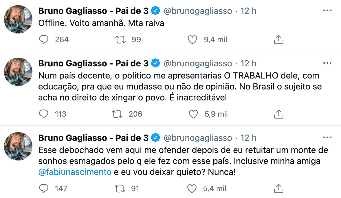 Bruno Gagliasso discute com Fernando Collor no Twitter: "Vai trabalhar" (Foto: reprodução/Twitter)