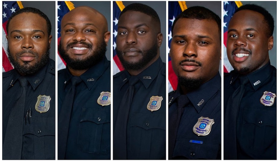 Demetrius Haley, Desmond Mills, Emmitt Martin III, Justin Smith e Tadarrius Bean, respectivamente, policiais de Memphis acusados de envolvimento na morte de Tyre Nichols